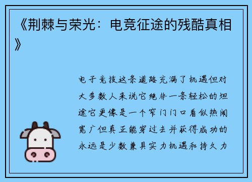 《荆棘与荣光：电竞征途的残酷真相》