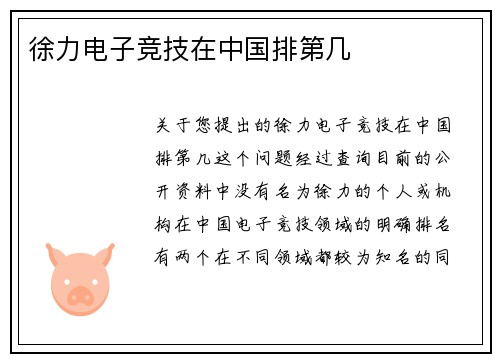 徐力电子竞技在中国排第几